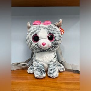 The TY GEAR Collection NWT KIKI Gray  Kitty Backpack Gray Pocket 11" Eye Scratch